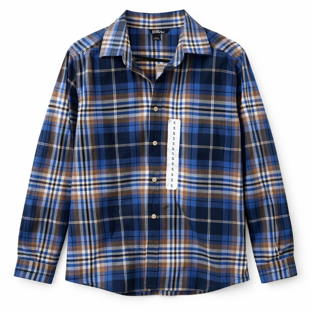 Eddie Bauer Mens Blue Brown Plaid Flannel Button Down Shirt Small NWT Cabincore